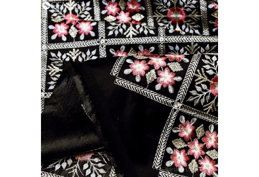Sewing DIY Crafting Black Embroidered Fabric by the yard Indian Embroidery Wedding Dress Costumes Dolls Bags Cushion Covers Table Runners